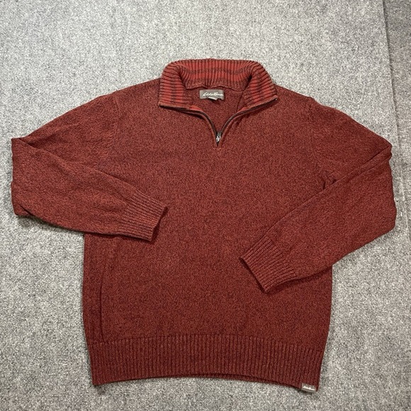 Eddie Bauer Other - Eddie Bauer Sweater 1/4 Zip Rust/Burnt Orange Men's Large 100% Cotton Striped